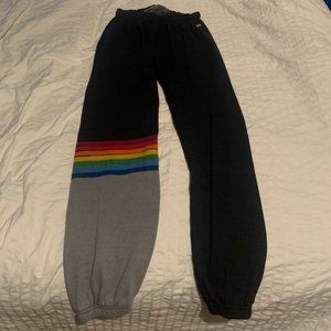 Aviator Nation Sweatpants 7 Stripe Rainbow Joggers Charcoal Womens Small